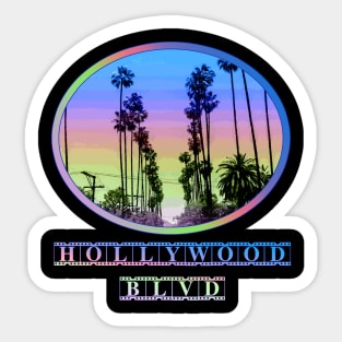 Hollywood Blvd, Southern California, Film Capitol of the world, Sunset Palm Trees retro design Sticker